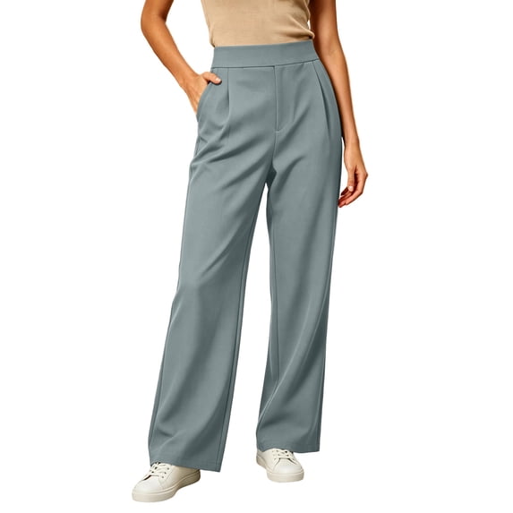 Admvng Women's Elastic Waist Pants Light Fleece Lined Casual Straight Office Daily Trousers