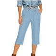 thumbnail image 1 of Admvng Women's Faux Denim Capri Pants Elastic Waist Stretch Everyday Casual Leggings Cropped Pants, 1 of 9