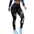 thumbnail image 1 of Admvng Women's Faux Denim Print Leggings Ripped Jean Style Compression Pants, 1 of 5