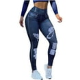 thumbnail image 1 of Admvng Women's Faux Denim Print Leggings Ripped Jean Style Compression Pants, 1 of 5