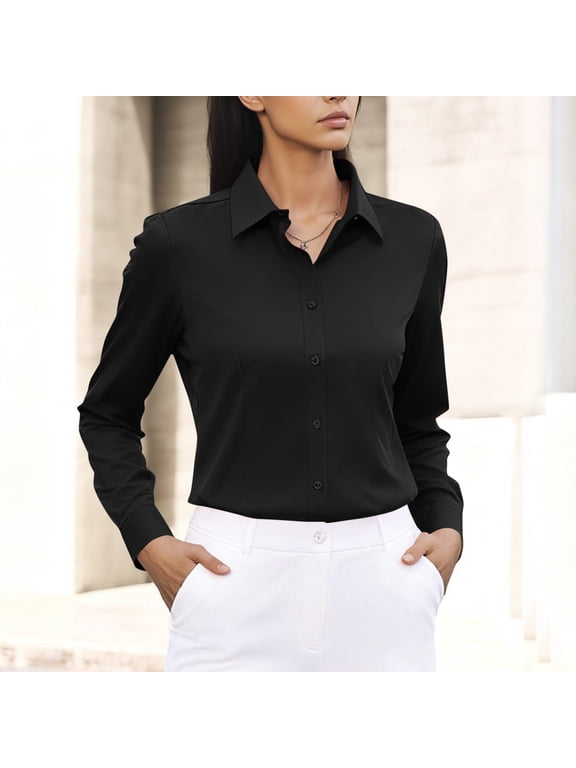 Women's Fitted Work Shirt Long Sleeve Button Down Blouse for Office & formal Wear