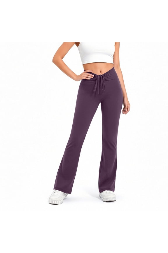 Women's Flare Leggings Ruched Drawstring Yoga Gym Casual Pants