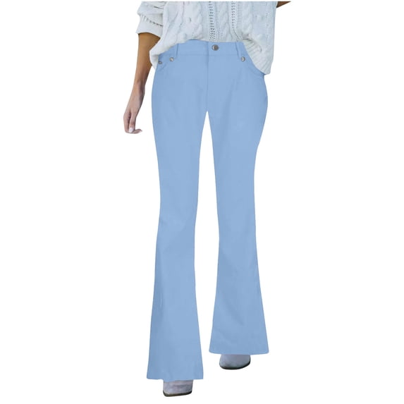 Admvng Women's Flare Pants Solid Stretchy Bell Bottom Denim Trousers with Pockets