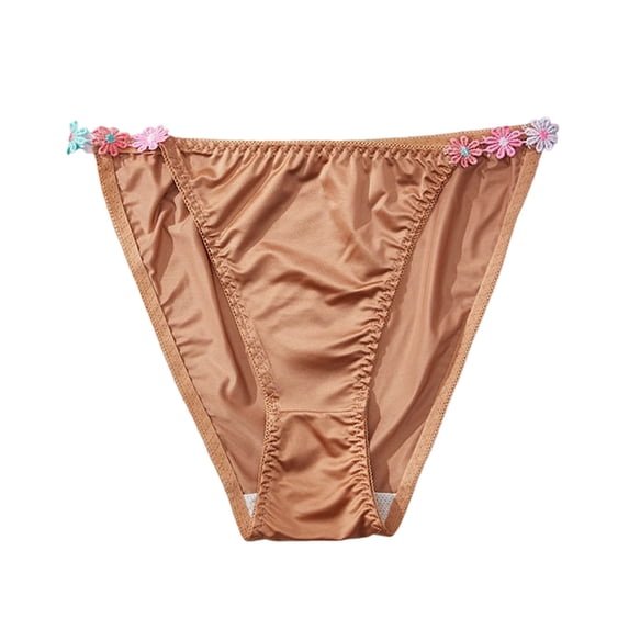 Admvng Women's Glossy Satin Underwear Floral High Cut Stretch Panties