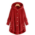 thumbnail image 1 of Admvng Women's Hooded Coat Plus Size Button Front Irregular Hem Pockets Sherpa Fleece Teddy Jacket with Decorative Buttons, 1 of 6