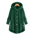 thumbnail image 1 of Admvng Women's Hooded Coat Plus Size Button Front Irregular Hem Pockets Sherpa Fleece Teddy Jacket with Decorative Buttons, 1 of 6