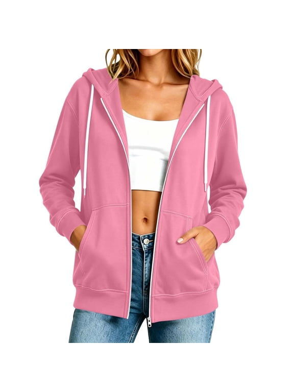 Women's Hoodie Jacket Comfortable Drawstring Hood Pocket Soft Casual Sweat Coat