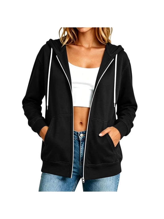 Women's Hoodie Jacket Comfortable Drawstring Hood Pocket Soft Casual Sweat Coat