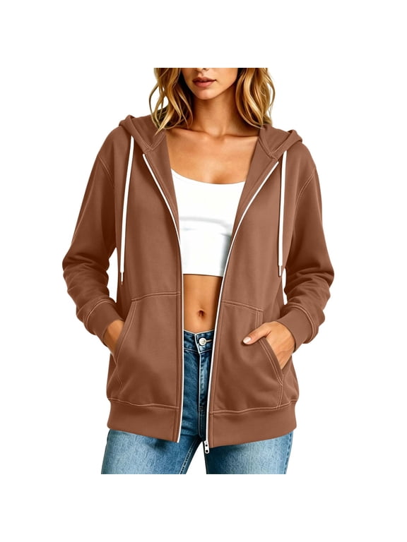 Women's Hoodie Jacket Comfortable Drawstring Hood Pocket Soft Casual Sweat Coat