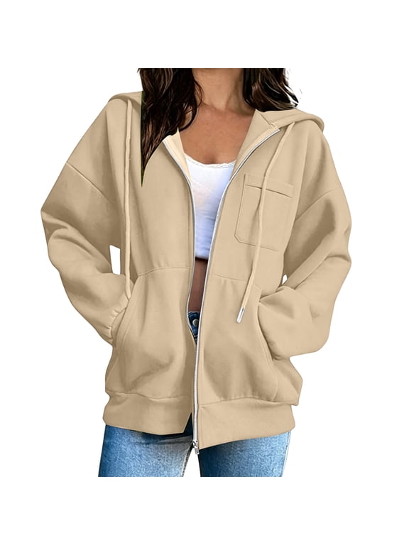 Women's Hoodie Jacket Drawstring Hood Zip Up Soft Casual Sweatshirt Sweat Coat