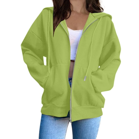 Admvng Women's Hoodie Jacket Zip Up Long Sleeve Drawstring Casual Hooded Sweatshirt with Pockets