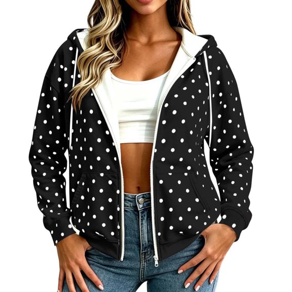 Admvng Women's Jacket Hooded Long Sleeve Casual Comfortable Full-Zip Hoodie Drawstring Outerwear