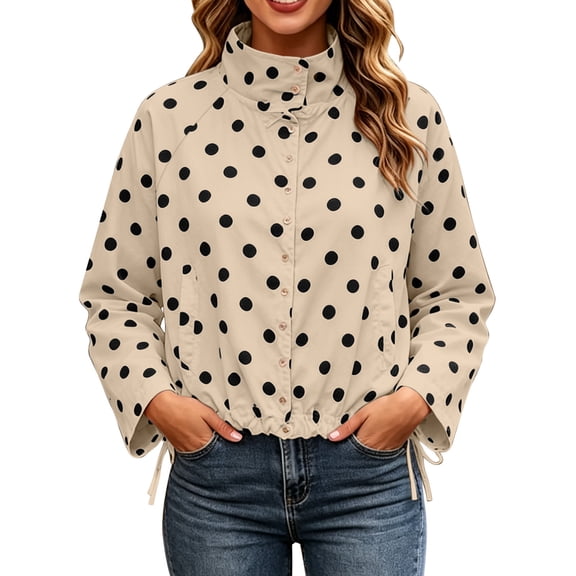 Admvng Women's Jacket Long Sleeve Casual Button Down Drawstring Hem Windbreaker Outerwear Tops