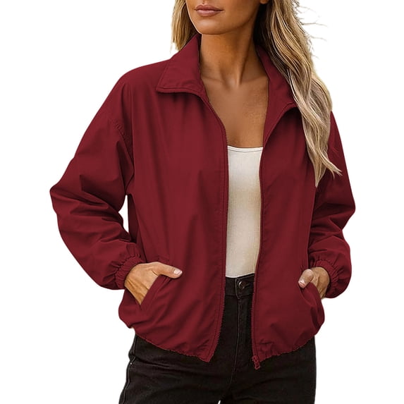 Admvng Women's Jacket Stand Collar Windproof Zip Up Pocket Lightweight Outdoor Rain Windbreaker Coat