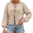 thumbnail image 1 of Admvng Women's Knit Cardigan Bow Tie Front Bubble Rib Cuff Cropped Long Sleeve Sweater Jacket, 1 of 6