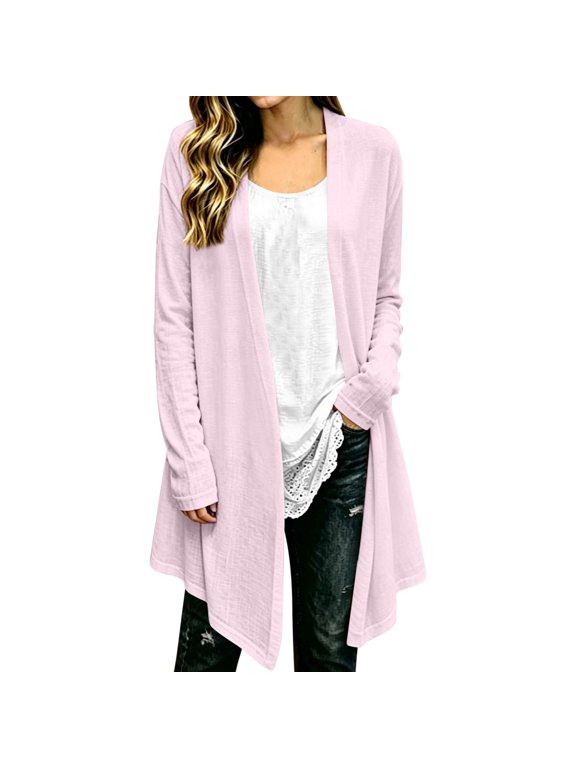 Women's Knit Cardigan Open Front Long Sleeve Lightweight Mid-Length Pocket Casual Sweater Coat