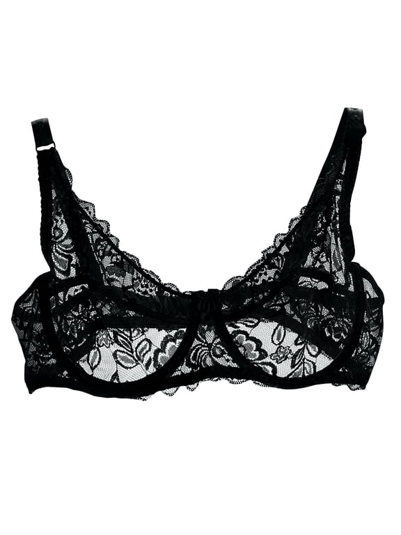 Women's Lace Bra Sheer Balconette Underwire Unlined Everyday Bras Lingerie S-XL