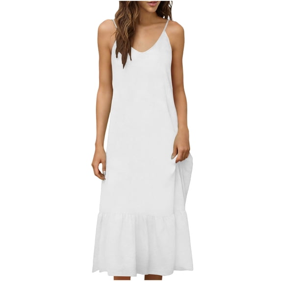 Admvng Women's Linen Midi Dresses Sleeveless Tie Knot Dress with Pockets Casual Dress