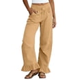 thumbnail image 1 of Admvng Women's Linen Pants Casual Wide Leg Ruffle Hem Elastic Waist Trousers, 1 of 5
