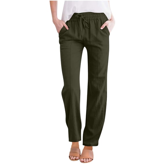 Admvng Women's Linen Pants Drawstring Casual Summer Relaxed Trousers with Pockets