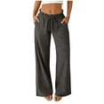 thumbnail image 1 of Admvng Women's Linen Pants Elastic Waist Straight Leg Pockets Summer Beach Casual Vacation Trousers, 1 of 5
