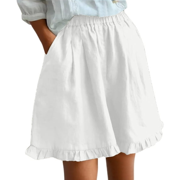 Admvng Women's Linen Shorts Ruffle Hem Loose Elastic High Waist Casual Beach Vacation Shorts