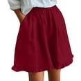 thumbnail image 1 of Admvng Women's Linen Shorts Ruffle Hem Loose Elastic High Waist Casual Beach Vacation Shorts, 1 of 8