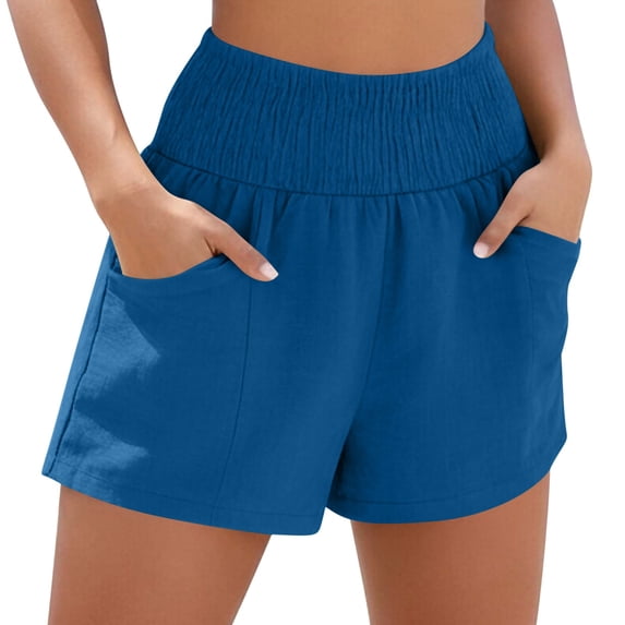 Admvng Women's Linen Shorts Wide Leg Plus Size Elastic Waist Summer Casual Breathable Shorts