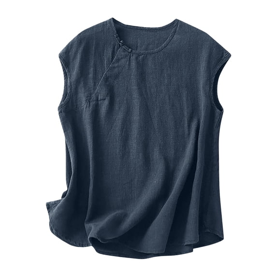 Admvng Women's Linen Tank Tops Plus Size Solid Sleeveless Casual Breathable Shirts