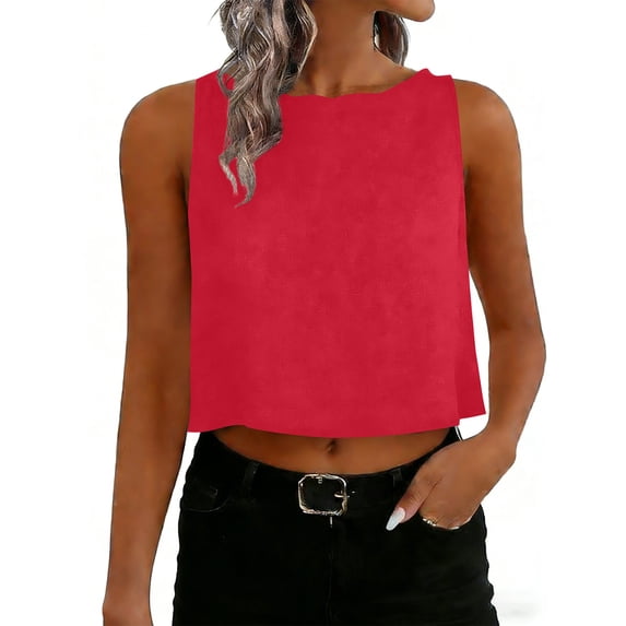 Admvng Women's Linen Tank Tops Summer Casual Sleeveless Round Neck Tank Shirts