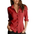 thumbnail image 1 of Admvng Women's Linen Tops Button-Down Shirt Roll-Up Sleeve Casual Blouse, 1 of 8