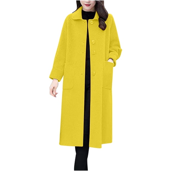 Admvng Women's Long Coat Plus Size Button Down Maxi Overcoat Pockets Warm Outer Fall Winter Jacket