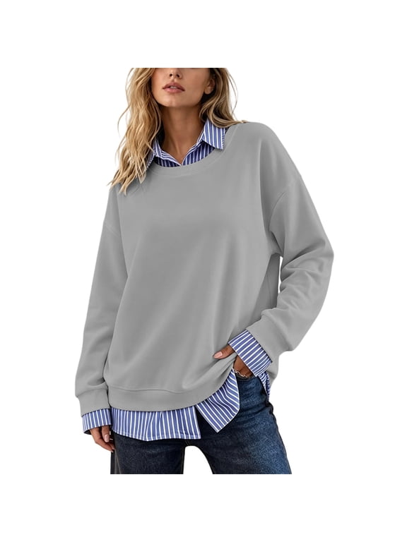 Women's Long Sleeve Blouse Faux Two Piece Everyday Casual Top