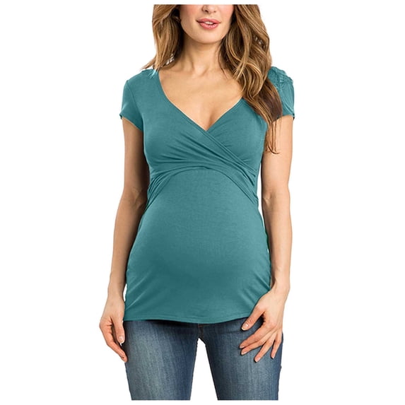 Admvng Women's Maternity Nursing Tops Summer Casual Cross Front T-Shirt V-Neck Pregnancy Top