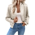thumbnail image 1 of Admvng Women's Metallic Shiny Bomber Jacket Stand Collar Long Sleeve Lightweight Party Club Short Glitter Outerwear, 1 of 8