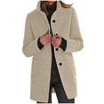 thumbnail image 1 of Admvng Women's Mid Length Coat Stand Collar Long Sleeve Pocket Slim Fit Fall Winter Business Casual Warm Midi Overcoat, 1 of 6