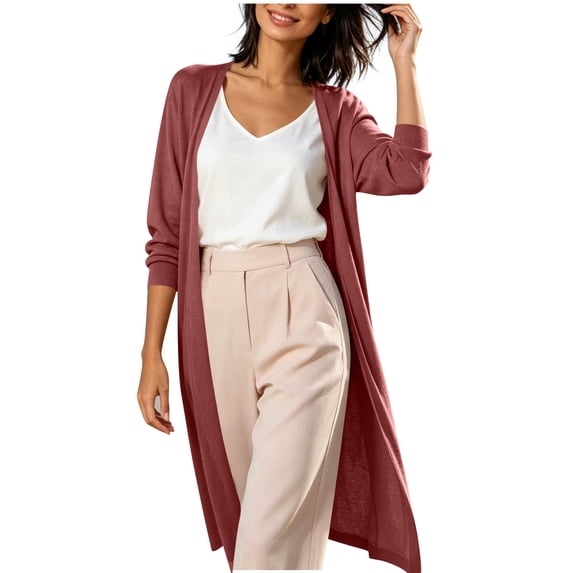 Admvng Women's Open Front Cardigan Long Sleeve Lightweight Soft Knit Maxi Layering Sweater Coat