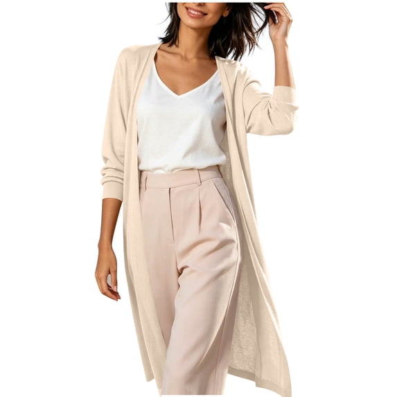 Admvng Women's Open Front Cardigan Long Sleeve Lightweight Soft Knit Maxi Layering Sweater Coat