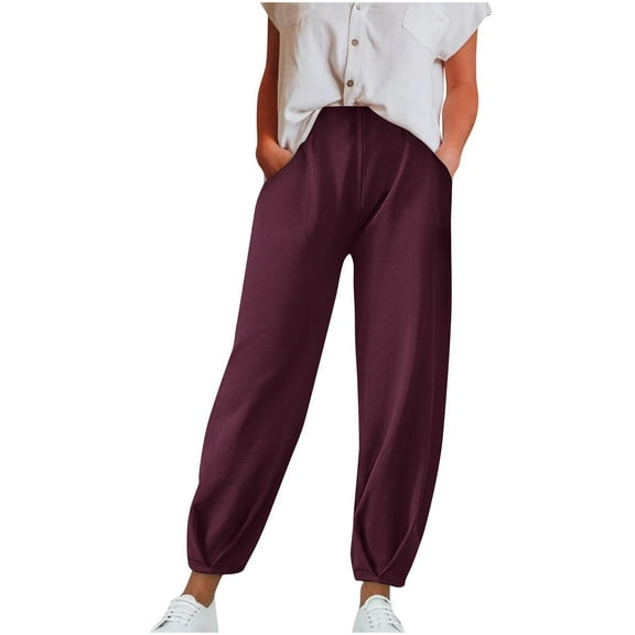 Admvng Women's Pants Comfortable Solid Color High Waisted Drawstring Lounge Loose Jogger Tie Feet Pants S-3XL