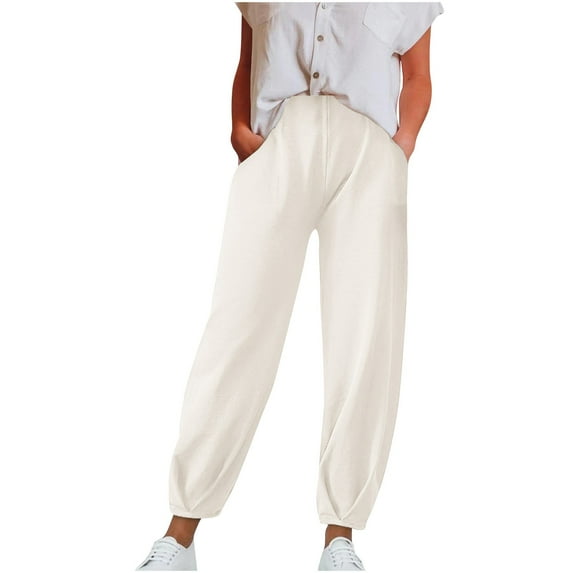 Admvng Women's Pants Comfortable Solid Color High Waisted Drawstring Lounge Loose Jogger Tie Feet Pants S-3XL