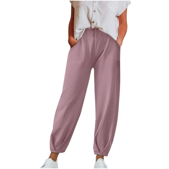 Admvng Women's Pants Comfortable Solid Color High Waisted Drawstring Lounge Loose Jogger Tie Feet Pants S-3XL