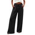 thumbnail image 1 of Admvng Women's Pants Cotton-Linen Wide Leg Drawstring Elastic Waist Casual Everyday Trousers with Pockets, 1 of 7