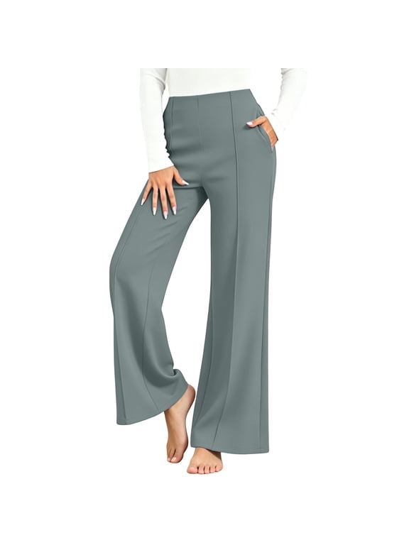 Women's Pants High Waisted Wide Leg Front Seams Solid Trousers
