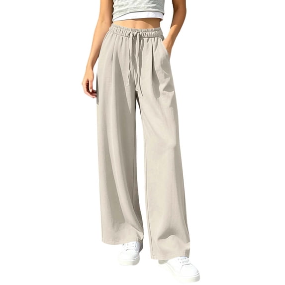 Admvng Women's Pants Pockets Comfortable Elastic Drawstring Waist Vacation Pant