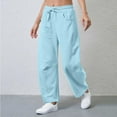 thumbnail image 1 of Admvng Women's Pants Solid Barrel Wide Leg Sweatpant Drawstring Elastic Waisted Wide Leg Pants Casual Baggy Sweatpants with Pockets S-2XL, 1 of 9