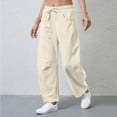 thumbnail image 1 of Admvng Women's Pants Solid Barrel Wide Leg Sweatpant Drawstring Elastic Waisted Wide Leg Pants Casual Baggy Sweatpants with Pockets S-2XL, 1 of 9