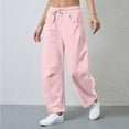 thumbnail image 1 of Admvng Women's Pants Solid Barrel Wide Leg Sweatpant Drawstring Elastic Waisted Wide Leg Pants Casual Baggy Sweatpants with Pockets S-2XL, 1 of 9