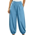 thumbnail image 1 of Admvng Women's Pants with Pockets Solid Wide Leg Elastic Waist Casual Jogger Pants Full Length Pants, 1 of 6