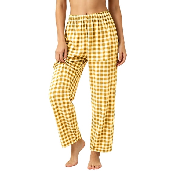 Admvng Women's Plaid Pants Elastic Waist Casual Wide Leg Trousers with Pockets