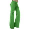 thumbnail image 1 of Admvng Women's Plus Size Cargo Pants Summer Casual Solid Elastic Drawstring Waist Flare Pants, 1 of 7
